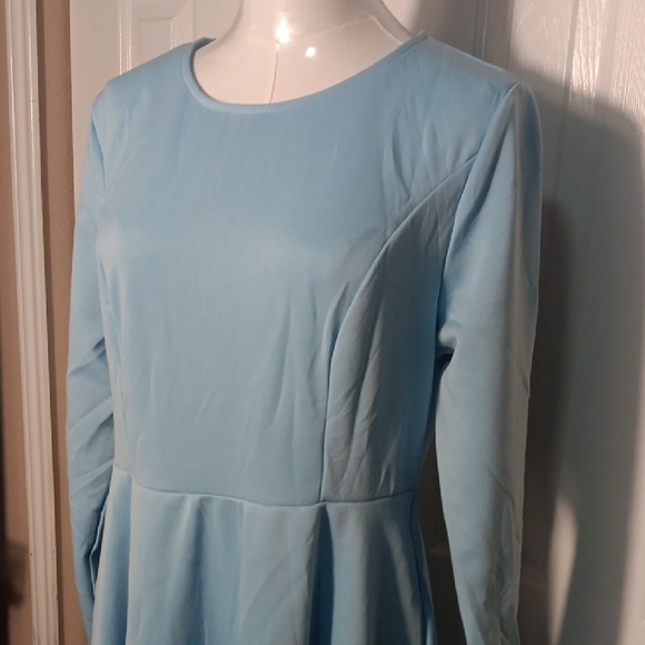 NWOT! Light Blue Classic Vintage Style Swing Long Sleeve Dress With Pockets! - Picture 7 of 12